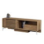 Hanah Home Soporte TV Roble 150x50x41cm, 1 Cajón, Patas Metal, Tablero Melamina 18mm Moderno Elegante Mueble Salón